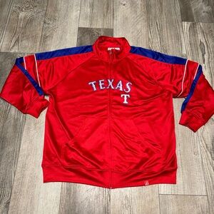 Vintage Majestic Texas Rangers MLB baseball red blue logo zip up jacket 3X